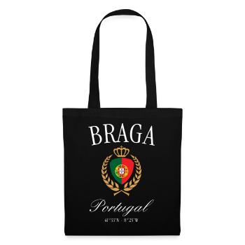 Braga Portugal Wappen Krone – Reise Souvenir - Stoffbeutel - Schwarz - Vorne