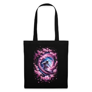 Astronaute surf dans un vortex, fleurs de cerisier - Sac en tissu - noir - Devant
