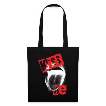 KISS me Kussmund Lippen Grunge Statement Design - Stoffbeutel - Schwarz - Vorne