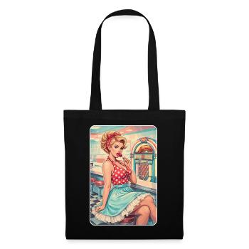 Rockabilly Pin-Up Girl im 50s Retro Diner - Stoffbeutel - Schwarz - Vorne
