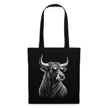 Bull mit Sonnenbrille - Stoffbeutel - Schwarz - Vorne