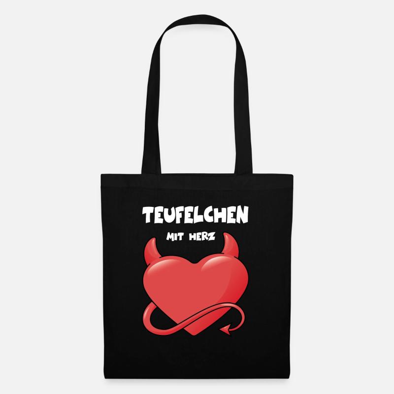 Teufelchen mit Herz lustiges Motiv Geschenk - Stoffbeutel - Schwarz