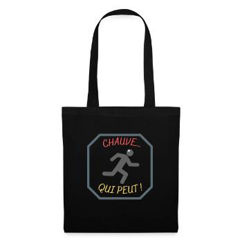 Chauve qui peut ! - Panneau humoristique chauve - Sac en tissu - noir - Devant