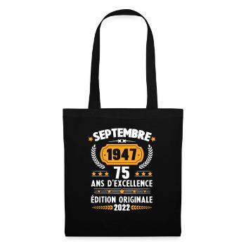 Cadeau D'anniversaire Rétro 75 Ans Septembre 1947 - Sac en tissu - noir - Devant