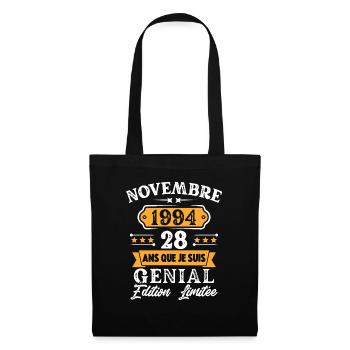 Cadeau D'anniversaire 28 Ans Novembre 1994 Rétro - Sac en tissu - noir - Devant