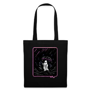 Cute Ghost with Umbrella in the Rain Cartoon Style - Tote Bag - black - Front