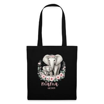 Mama 2024 Elephant Floral Wreath Celebration - Stoffbeutel - Schwarz - Vorne