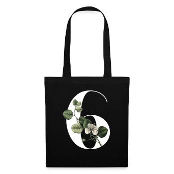 Number 6 Floral Green -6th Birthday Floral - Tote Bag - black - Front