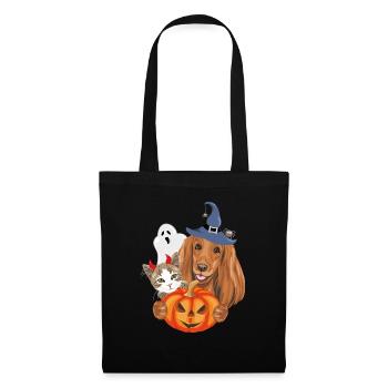 Drôle de chat et de chien avec des accessoires fantaisie d’Halloween - Sac en tissu - noir - Devant