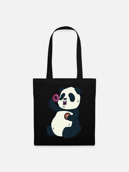 Panda donut essen - Stoffbeutel - Schwarz