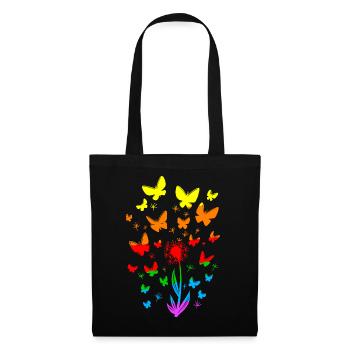 LGBT Blumen Frühling Schmetterlinge Natur - Stoffbeutel - Schwarz - Vorne