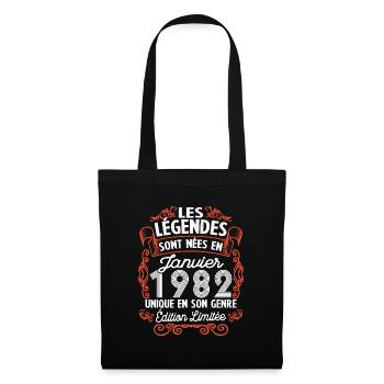 Vintage Flourish Cadeau Anniversaire Janvier 1982 - Sac en tissu - noir - Devant
