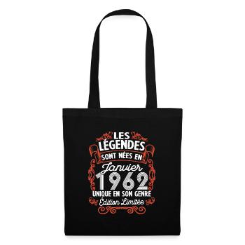 Vintage Flourish Cadeau Anniversaire Janvier 1962 - Sac en tissu - noir - Devant