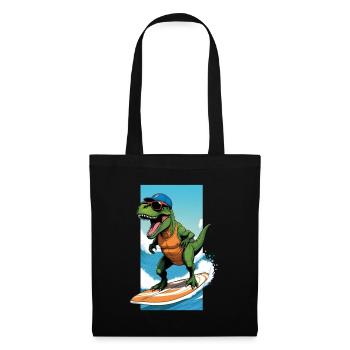 Cool dino T-Rex on surfboard rides on wave - Tote Bag - black - Front