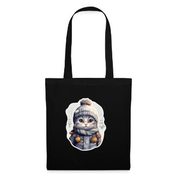 Cat with hat, scarf and jacket in the snow - Tote Bag - black - Front
