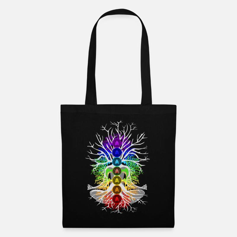 Arbre chakra avec racines - Sac en tissu - noir