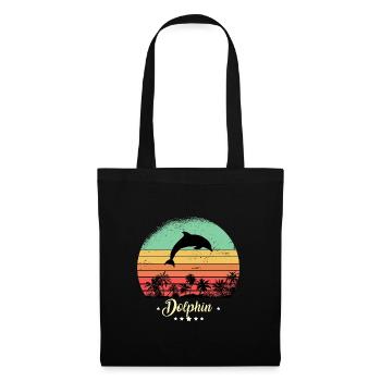 Dauphin Vintage Animaux Rétro Coucher de Soleil Créatures marines - Sac en tissu - noir - Devant