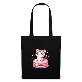 chat macaron - Sac en tissu - noir - Devant