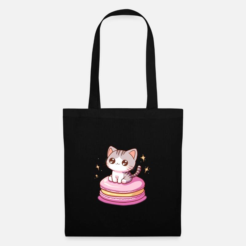 chat macaron - Sac en tissu - noir