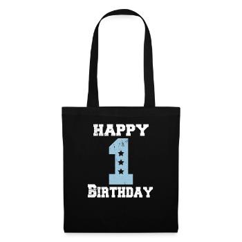 Happy 1 Birthday Geschenk Erster Geburtstag - Stoffbeutel - Schwarz - Vorne