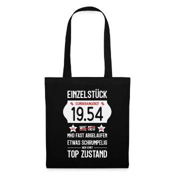 72. GEBURTSTAG 1954 EINZELSTÜCK PREISSCHILD - Stoffbeutel - Schwarz - Vorne
