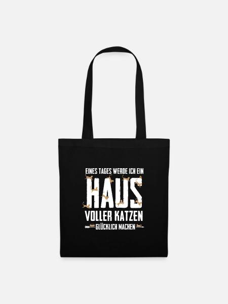 Katzen Shirt- Haus voller Katzen - Stoffbeutel - Schwarz