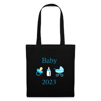 Baby 2023 Geburt Junge Vorlage personalisierbar - Stoffbeutel - Schwarz - Vorne