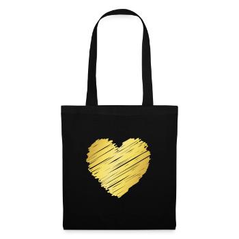 Cœur Brosse d’Or – Motif Cœur Élégant - Sac en tissu - noir - Devant