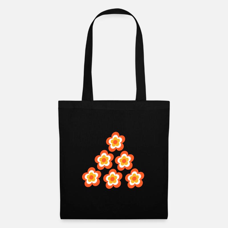 70er Jahre Blume Muster - Stoffbeutel - Schwarz