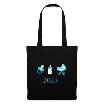 Baby 2023 Geburt Junge Vorlage personalisierbar - Stoffbeutel - Schwarz - Vorne