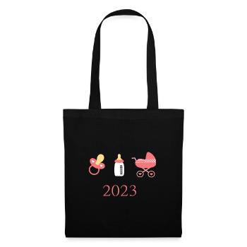 Baby 2023 Geburt Mädchen Vorlage personalisierbar - Stoffbeutel - Schwarz - Vorne