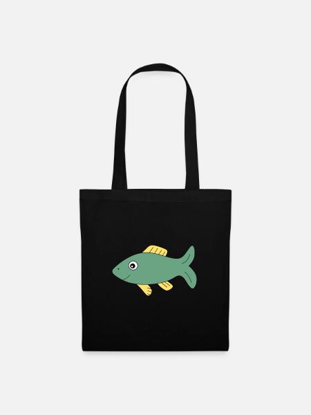 T-Shirt mit Fischmotiv,Angelbekleidung Geschenk - Stoffbeutel - Schwarz