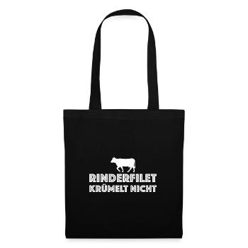 Rinderfilet krümelt nicht | Grill, lustige Sprüche - Stoffbeutel - Schwarz - Vorne