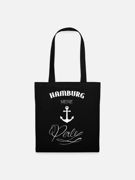 Hamburg-Perle weiß Anker Geschenk Hamburg Kietz - Stoffbeutel - Schwarz