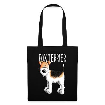 Kleiner Foxterrier - Hund - Hunde - Tier - Comic - Stoffbeutel - Schwarz - Vorne