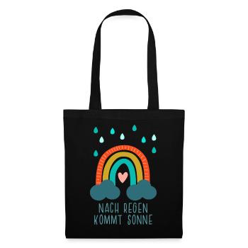 Nach Regen kommt Sonne - Regenbogen mit Herz - Stoffbeutel - Schwarz - Vorne