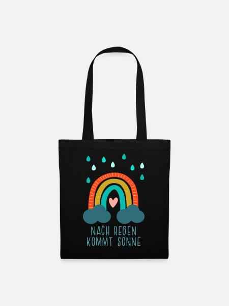 Nach Regen kommt Sonne - Regenbogen mit Herz - Stoffbeutel - Schwarz