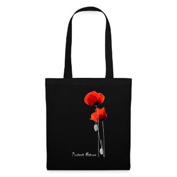 PROTECT NATURE - Rote Mohnblume und Biene - Stoffbeutel - Schwarz - Vorne