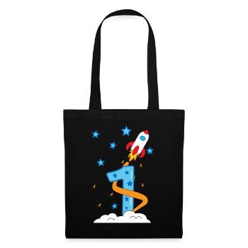 1. Anniversaire bébé enfant fusée - Sac en tissu - noir - Devant