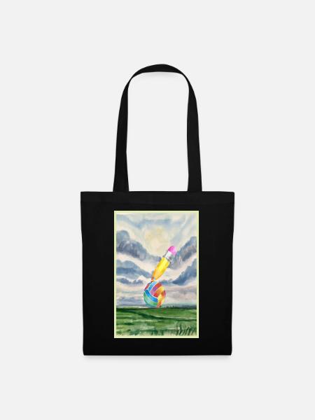 Aquarell Landschaft mit Ball - Stoffbeutel - Schwarz