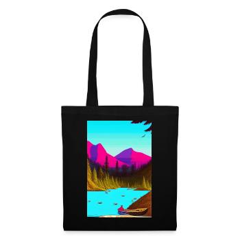 Landscape with lake, boat and mountains - Tote Bag - black - Front