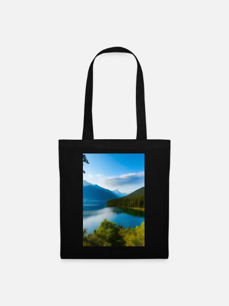 Landschaft mit See und Berge - Stoffbeutel - Schwarz