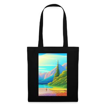 Landscape with lake, boat and mountains - Tote Bag - black - Front