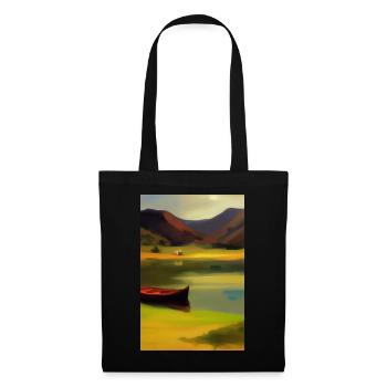 Landscape with lake, boat and mountains - Tote Bag - black - Front