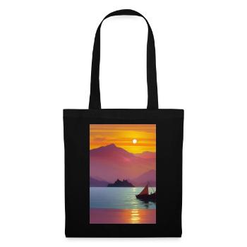 Landscape with lake, boat and mountains - Tote Bag - black - Front