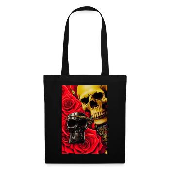 Crânes avec des roses - Sac en tissu - noir - Devant