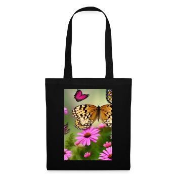 Blumen und Schmetterling - Stoffbeutel - Schwarz - Vorne
