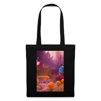 Fleurs et papillon - Sac en tissu - noir - Devant