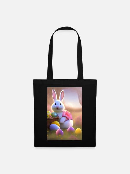 Osterhase mit Oster Eier - Stoffbeutel - Schwarz