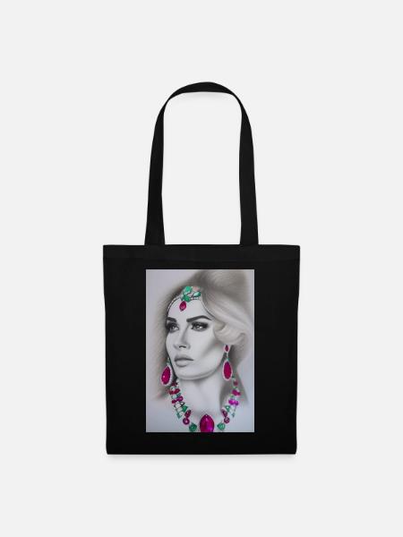 Frau mit Schmuck - Stoffbeutel - Schwarz